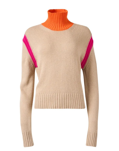 Turtleneck Sweater | Beige & Pink