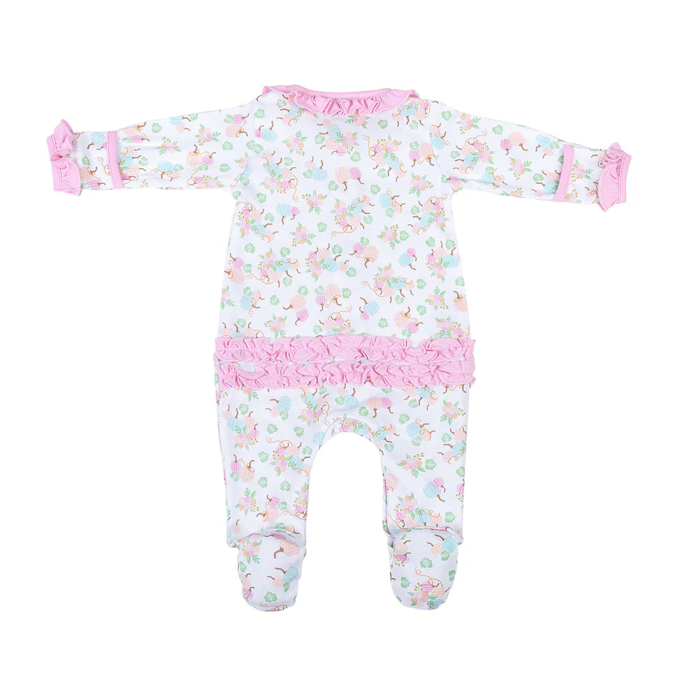 Pumpkin Blush Printed Ruffle Zipper Footie