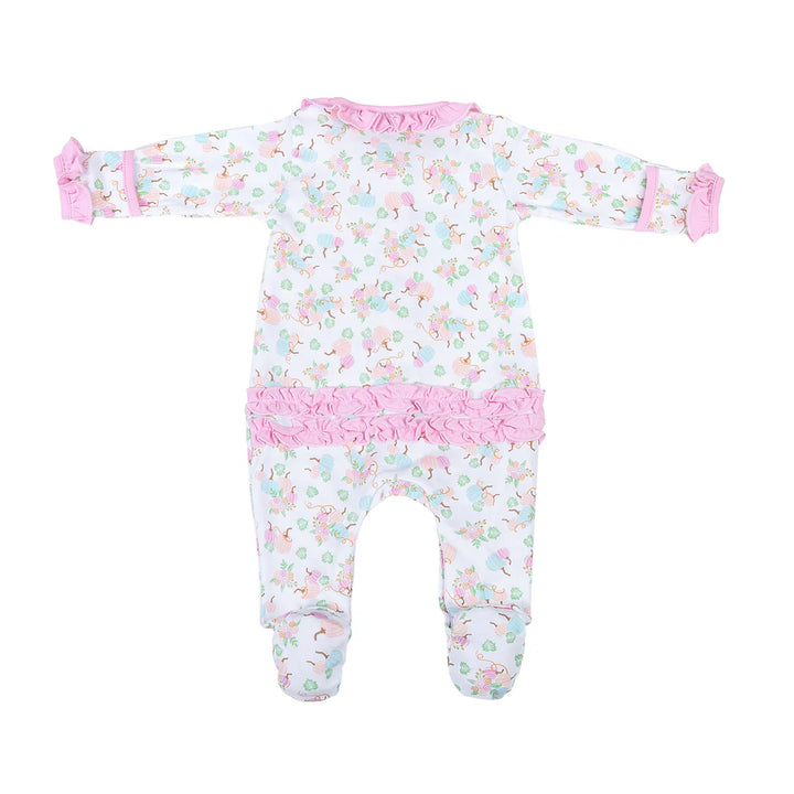 Pumpkin Blush Printed Ruffle Zipper Footie