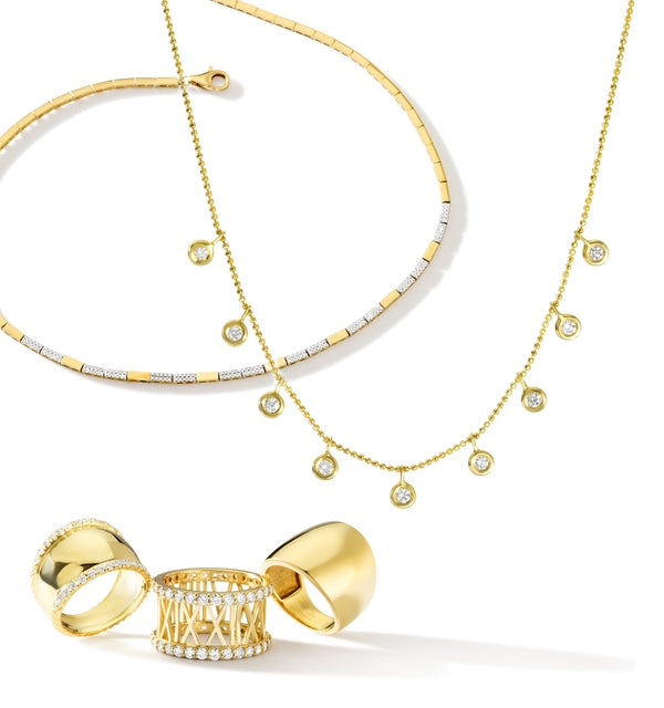 14kt Gold Tubular Necklace with .35ct Diamonds NZ7818