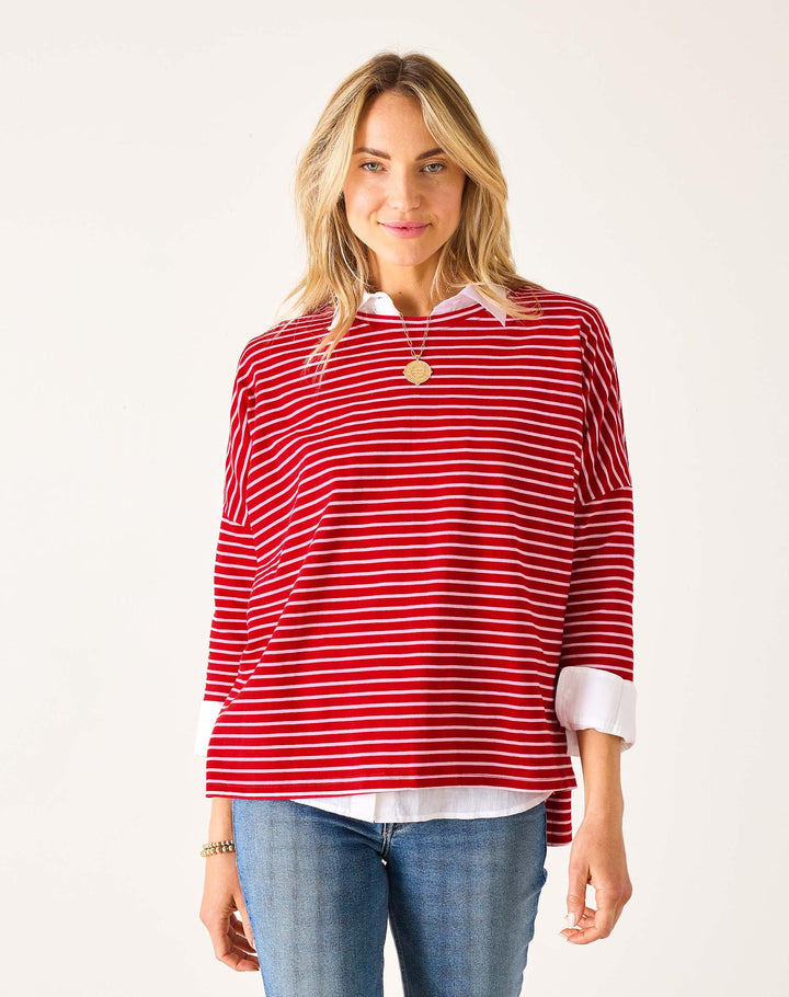 Catalina Slub Tee | Red & Pink Stripe
