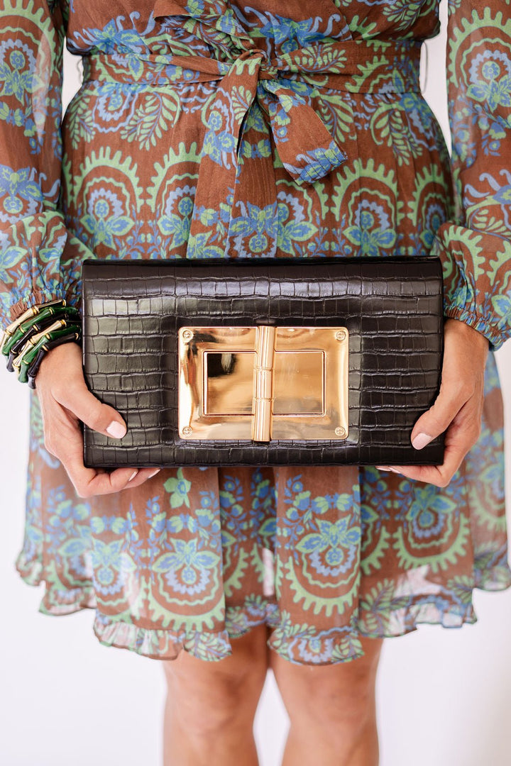 Lillian Black Croc Clutch