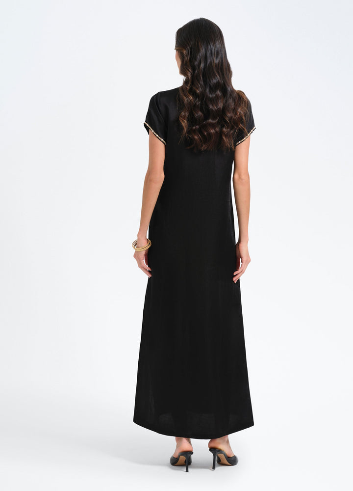 Pearl Cap Sleeve Caftan | Black