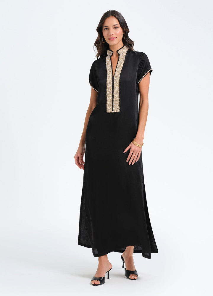Pearl Cap Sleeve Caftan | Black