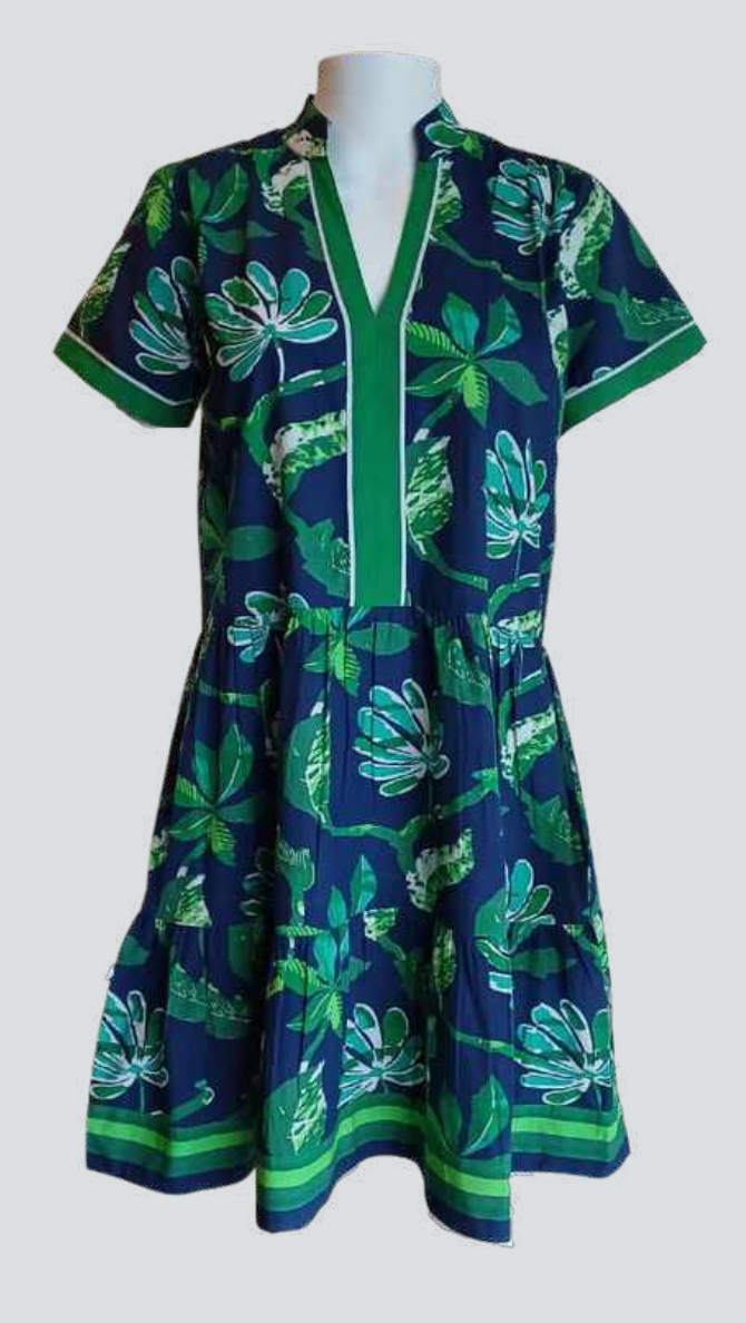 Alison Short Sleeve Dress | Jungle Vine Navy/Greens