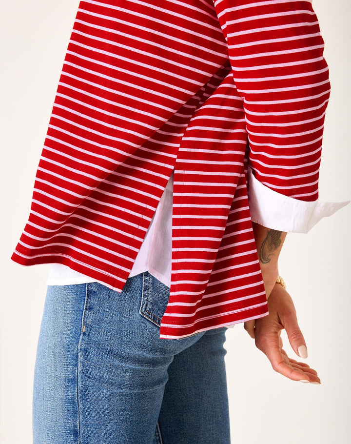 Catalina Slub Tee | Red & Pink Stripe