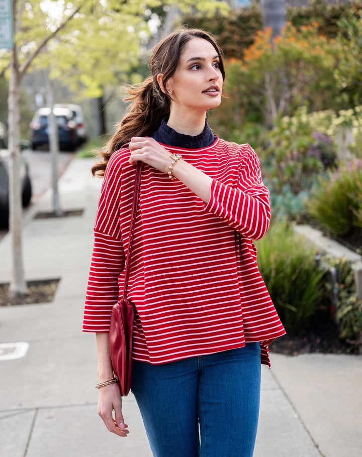 Catalina Slub Tee | Red & Pink Stripe