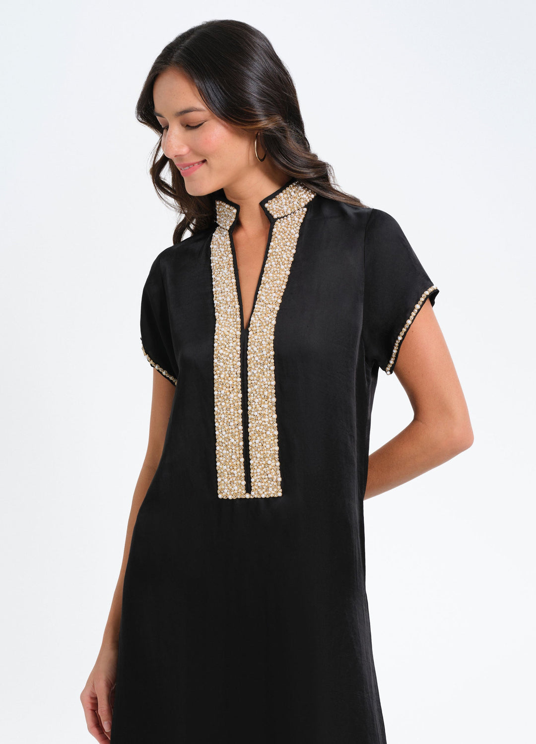 Pearl Cap Sleeve Caftan | Black