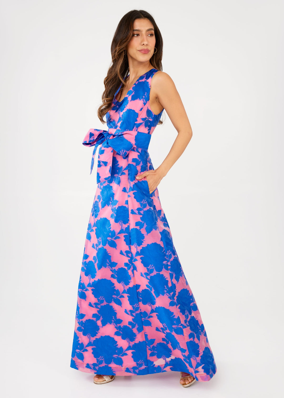 Arden Gown | Pink & Blue Tea Rose Organza
