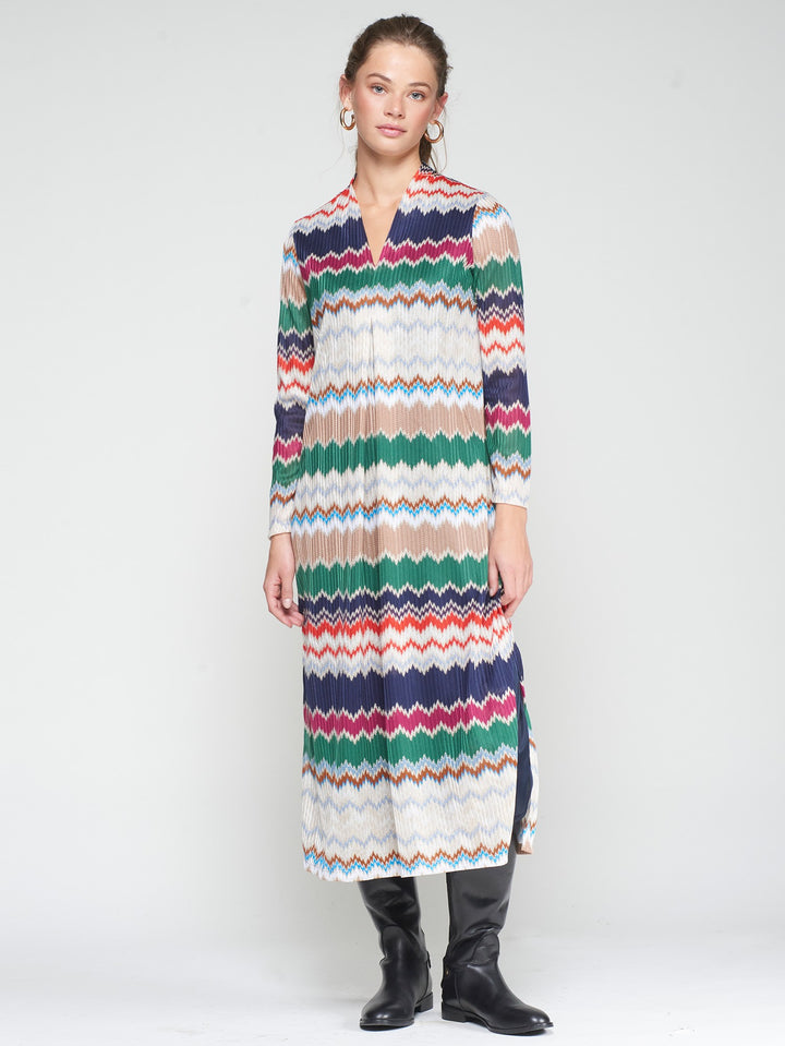 Marga Dress | Green Herringbone Lurex Jacquard