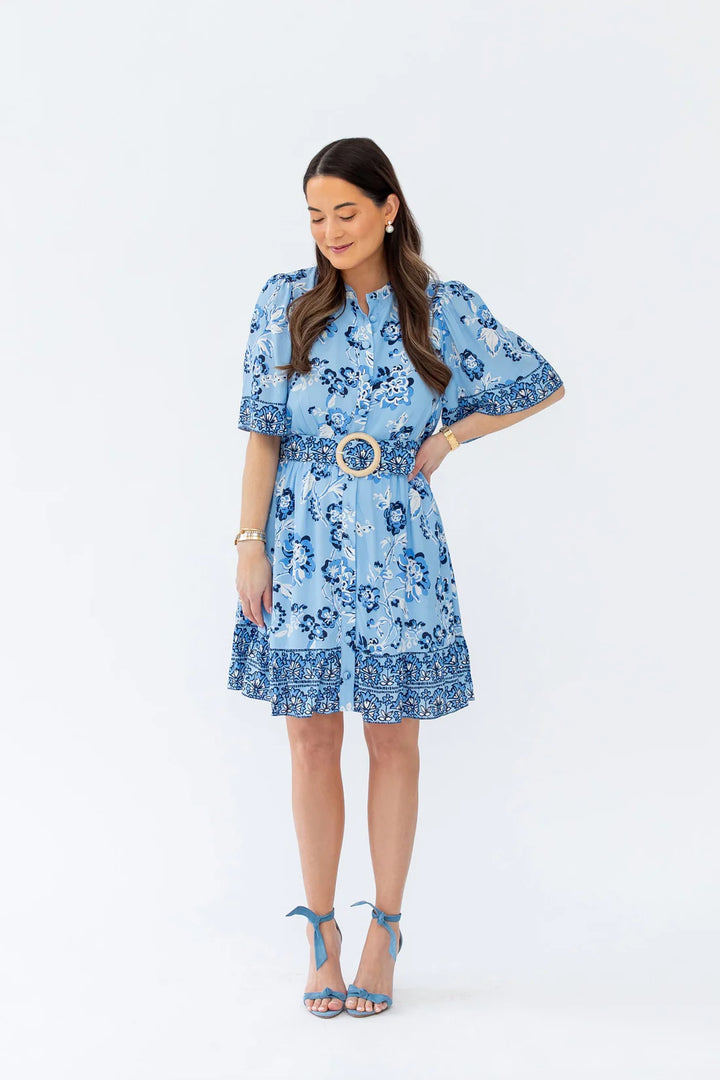 Sail to Sable Belted Ruffle Shirt Dress | Placid Floral