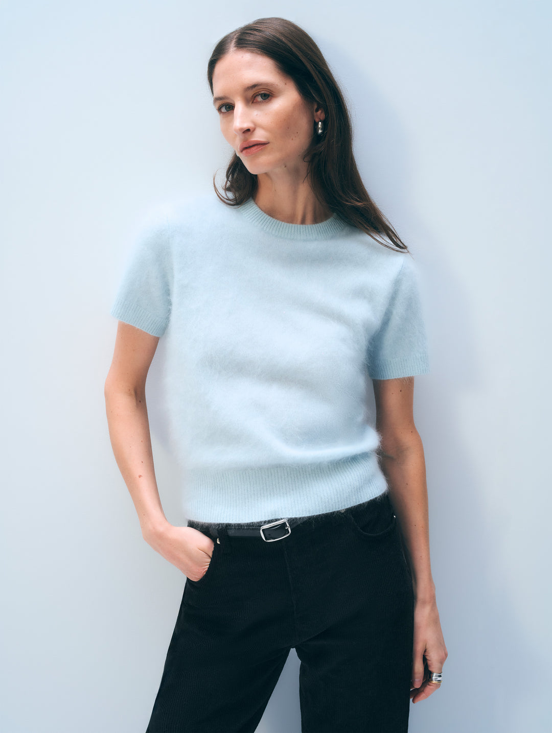 Brushed Cashmere Blend Tee | Seafoam Blue