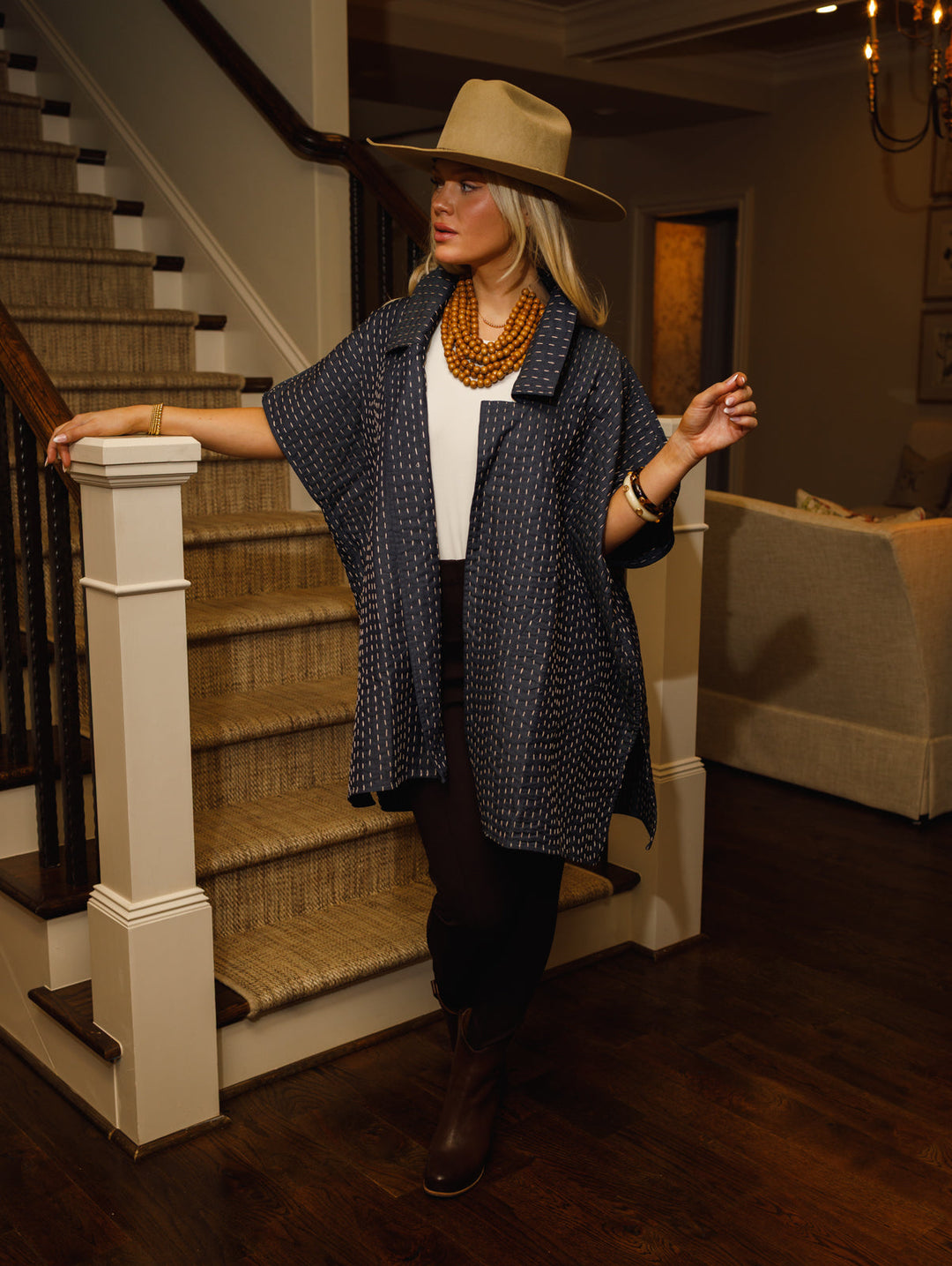 Long Sela Coat | Stitched Denim