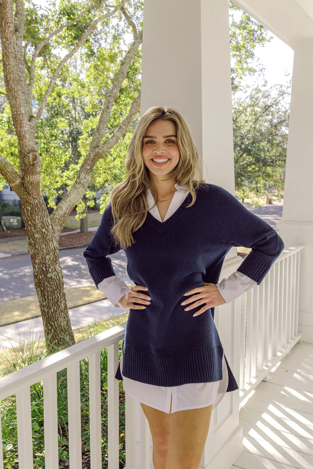 Collared Shirt Combo Mini Dress | Navy