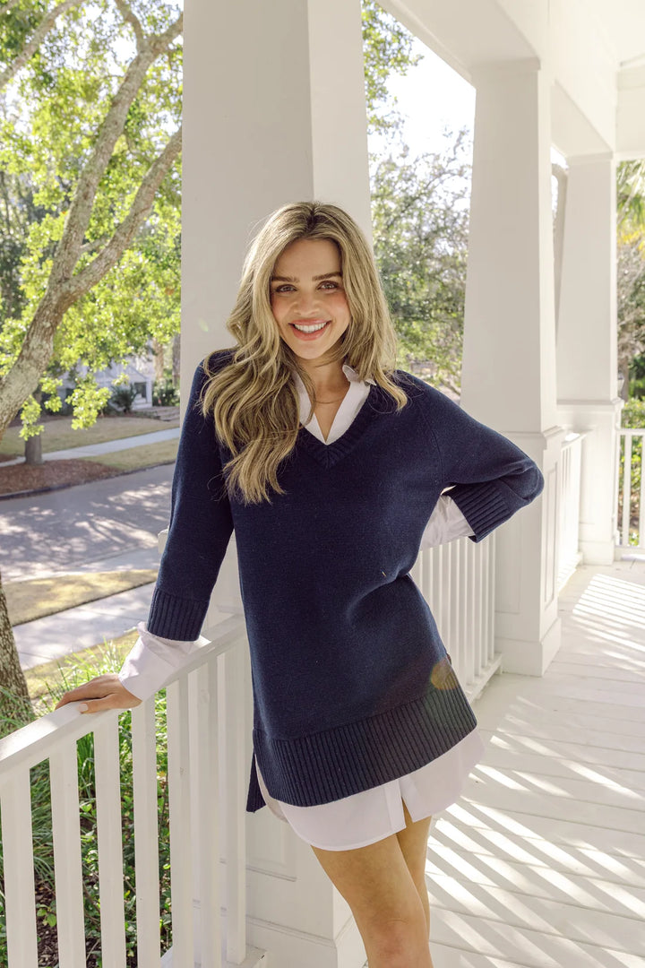 Collared Shirt Combo Mini Dress | Navy