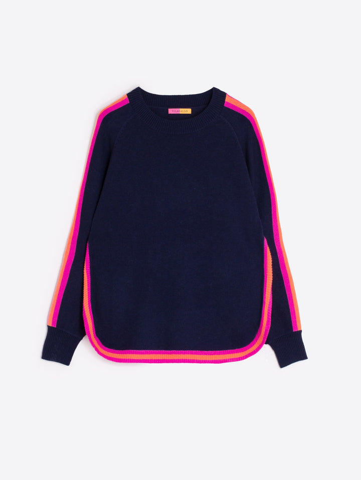 Wool Blend Sweater | Navy with Colored Trims