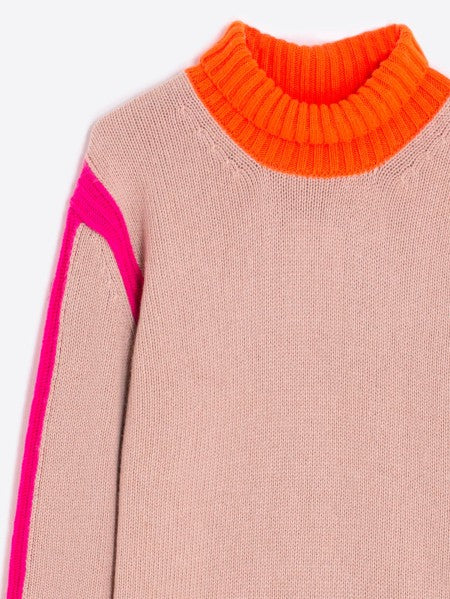 Turtleneck Sweater | Beige & Pink