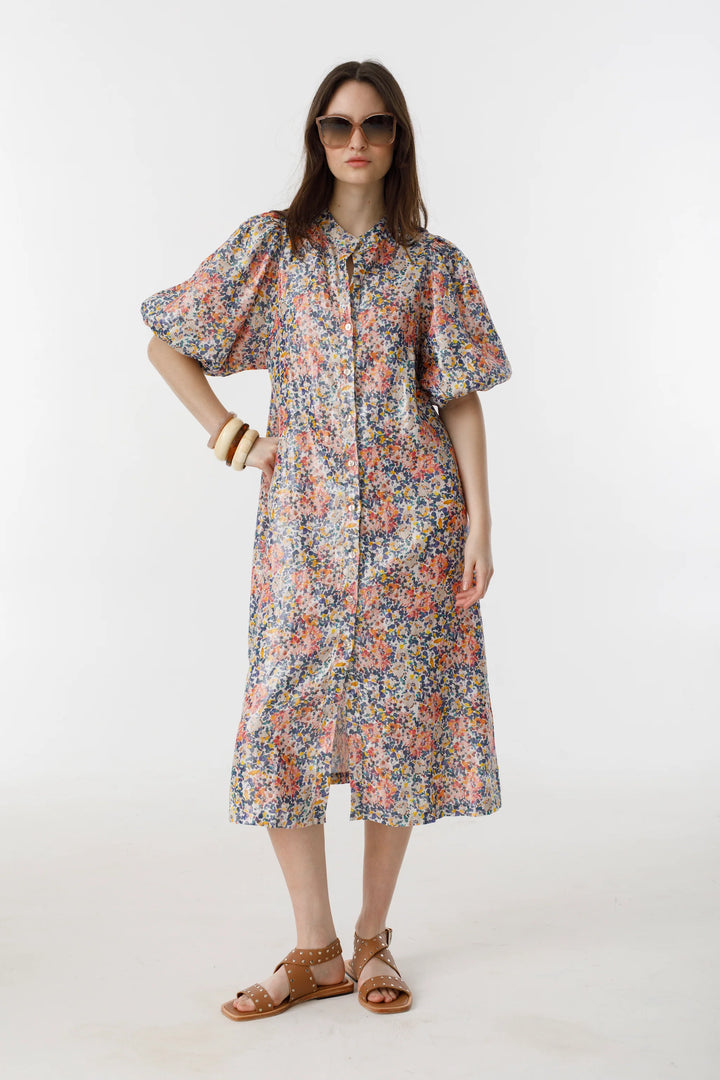 Bubble Metallic Linen Dress | Florece Print
