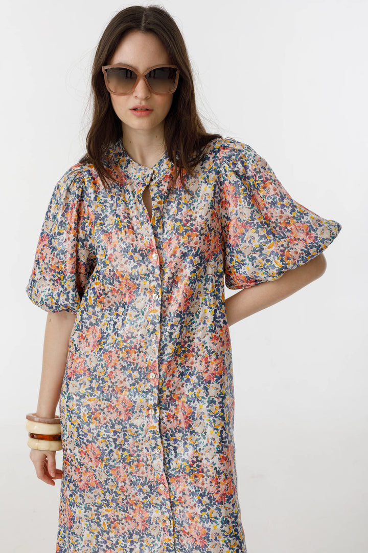 Bubble Metallic Linen Dress | Florece Print