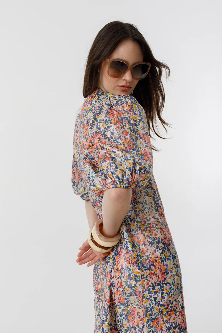 Bubble Metallic Linen Dress | Florece Print