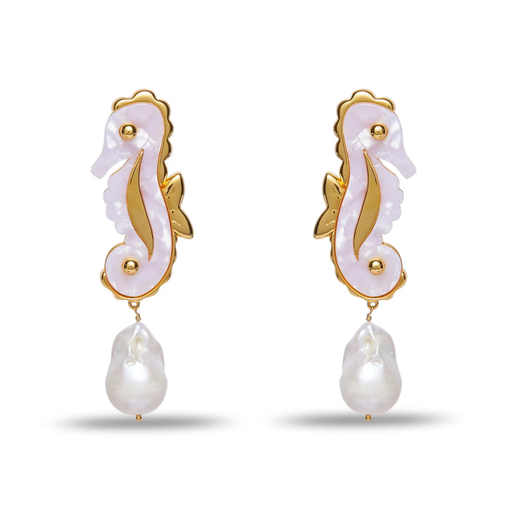 Lele Sadoughi Mother Of Pearl Seahorse Pearl Drop Earrings