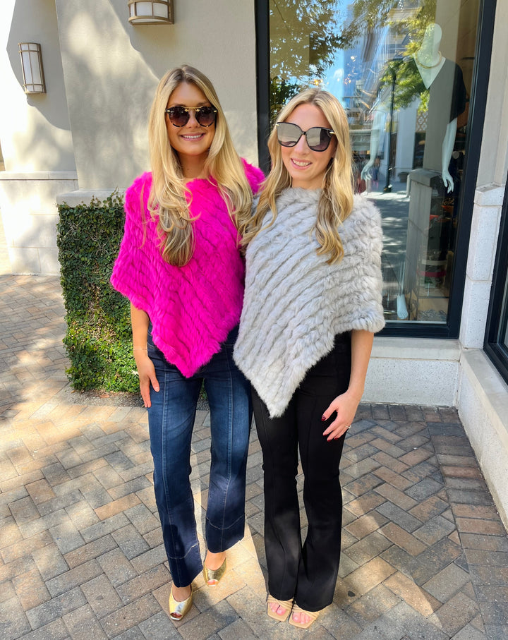 Genuine Rabbit Fur Poncho | Hot Pink