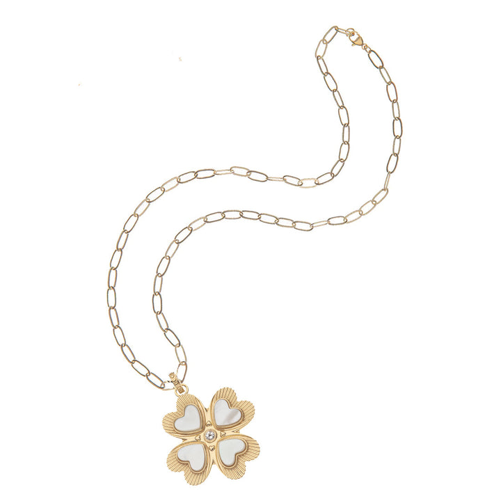 Jane Win Lucky in Love Clover Pendant + Chain with Mother of Pearl