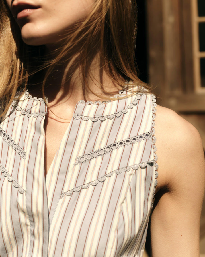 Hadley Romper | Pale Blue Stripe