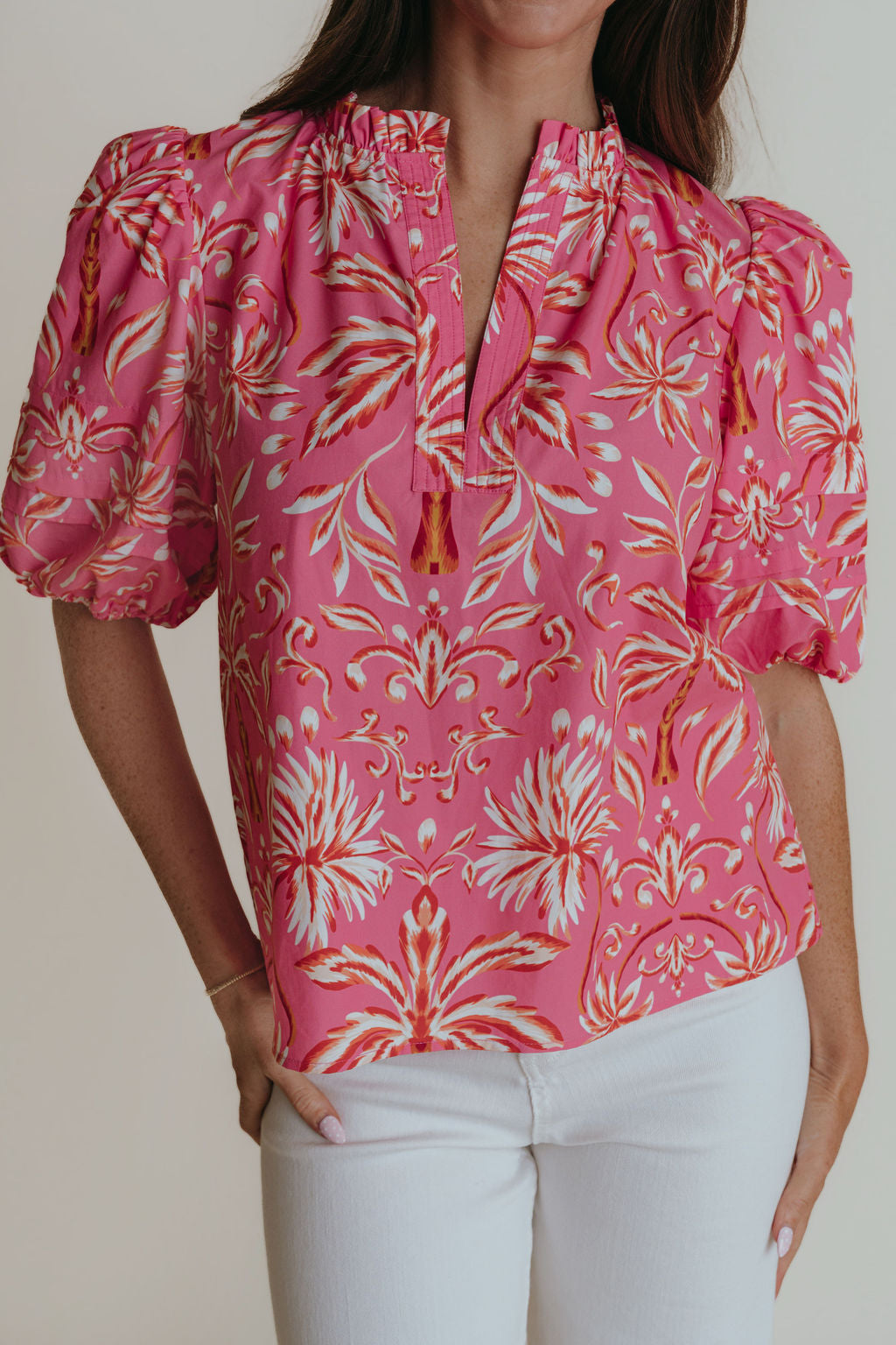 Alix Blouse | Pink Palm - Charlotte's Inc