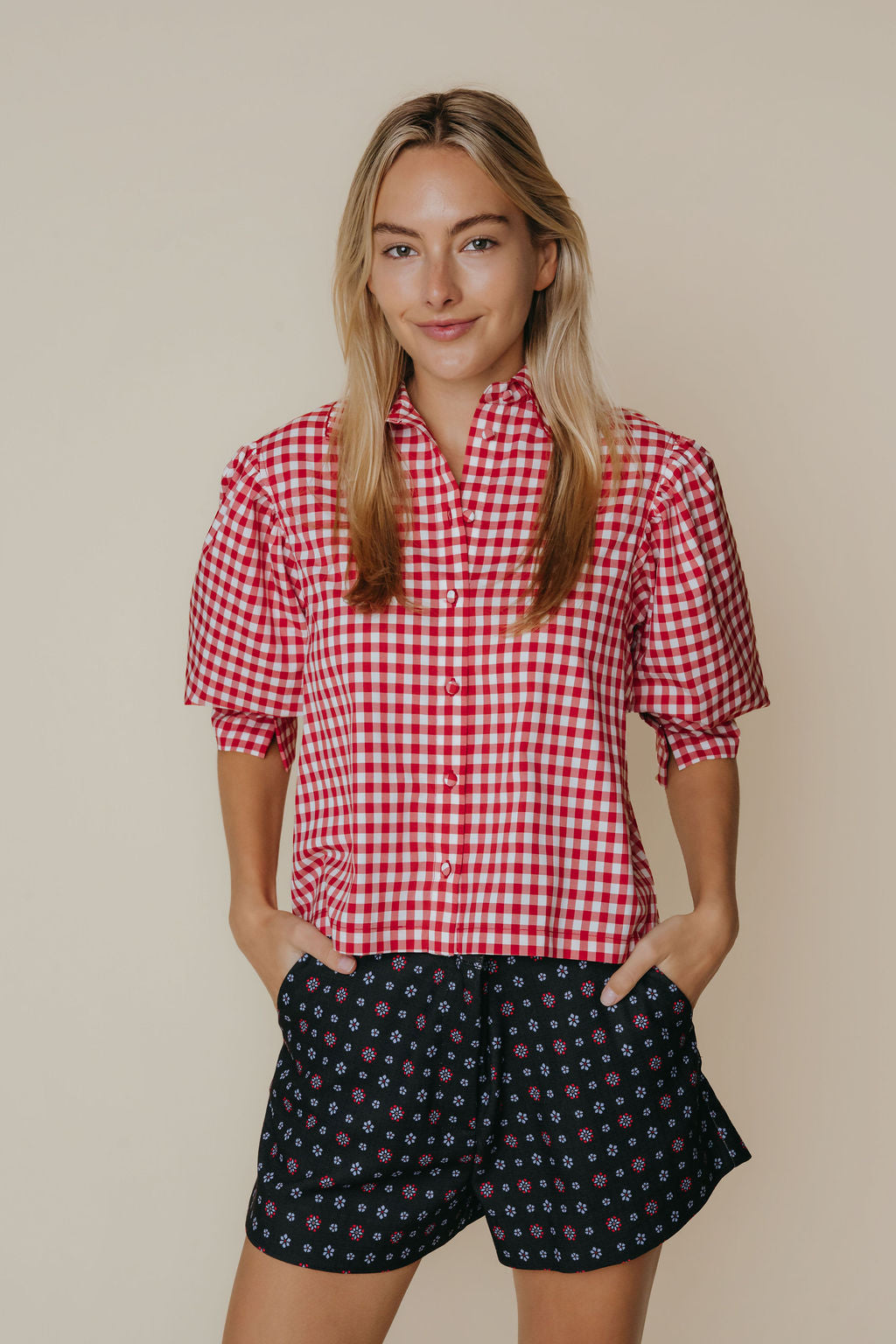 Strahley Top | Red & Cream Check
