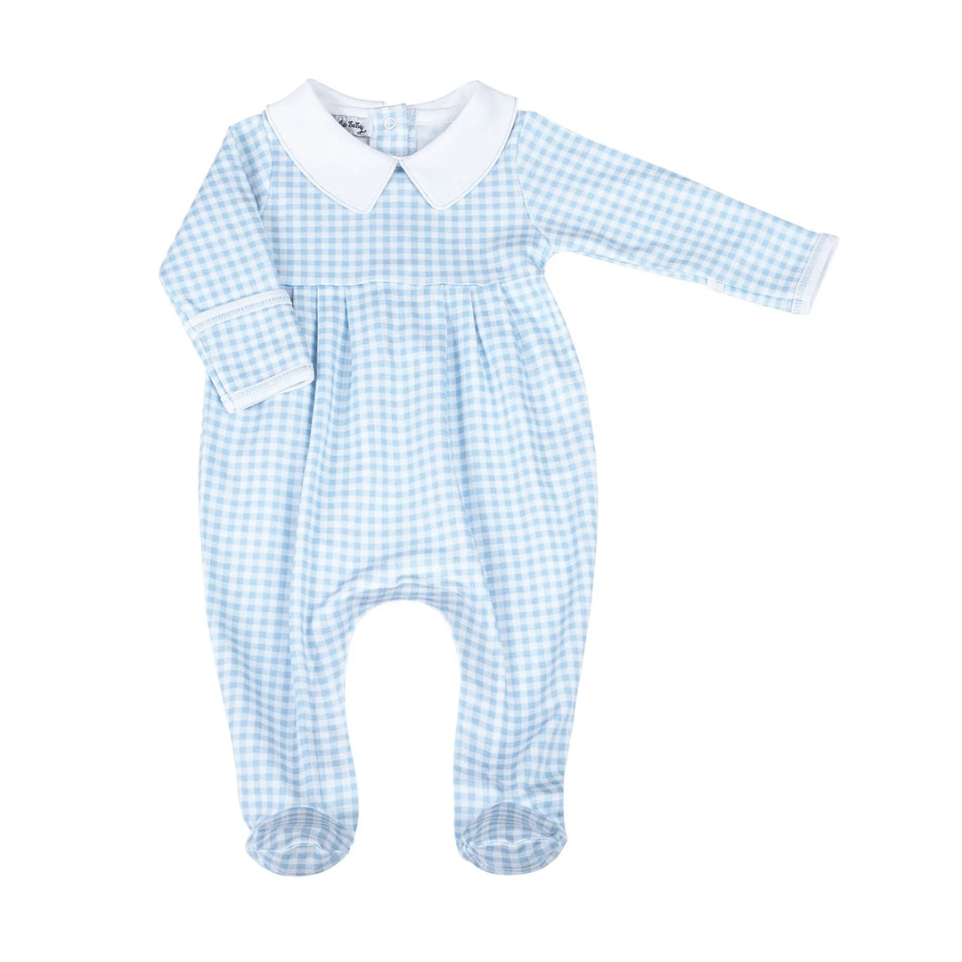 Mini Checks Collared Footie | Light Blue