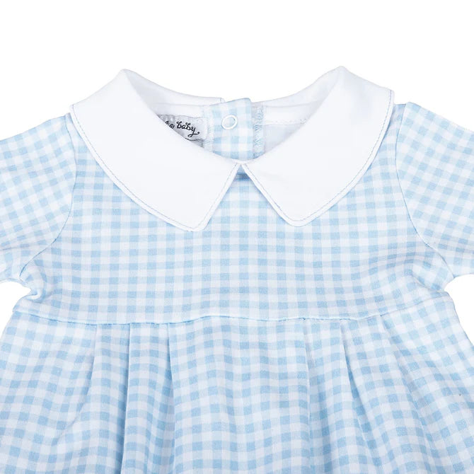 Mini Checks Collared Footie | Light Blue