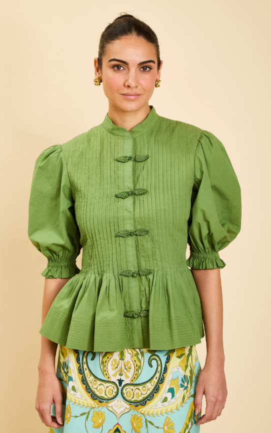 Calvin Pintucked Top | Evergreen