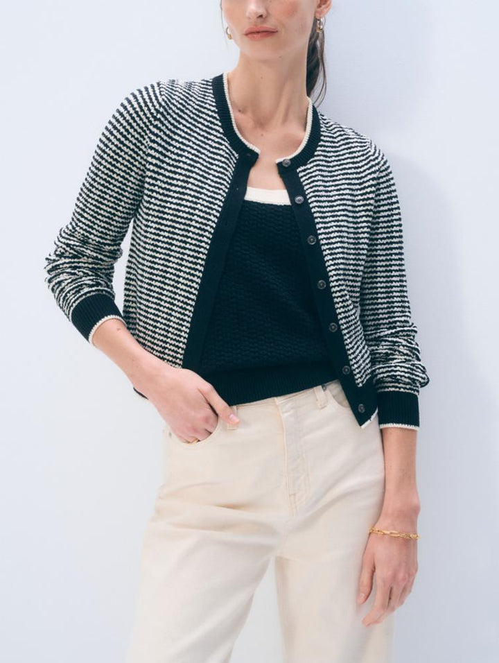 Boucle Cardigan | Midnight Ivory Stripe