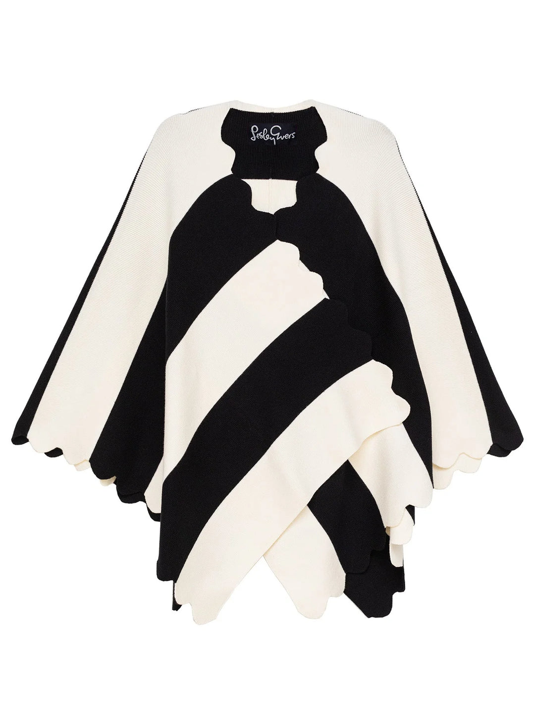 PORTIA Scalloped Cape | Black/Ivory Stripe