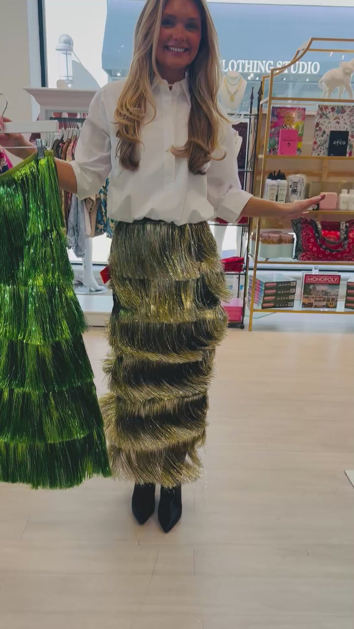 Liv Metallic Fringe Skirt | Silver/Gold