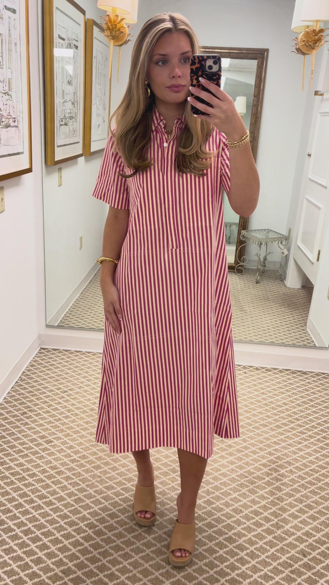 City Dress | Raspberry Pinstripe