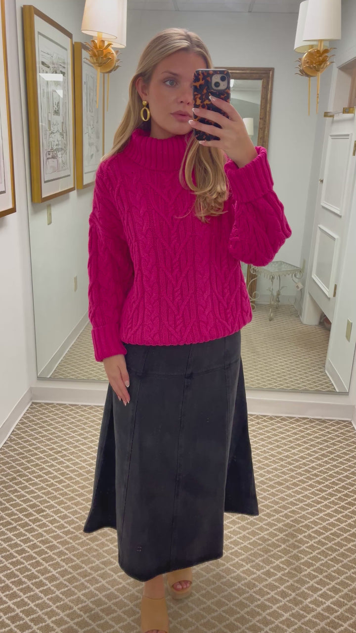 Cable Knit Turtleneck | Raspberry