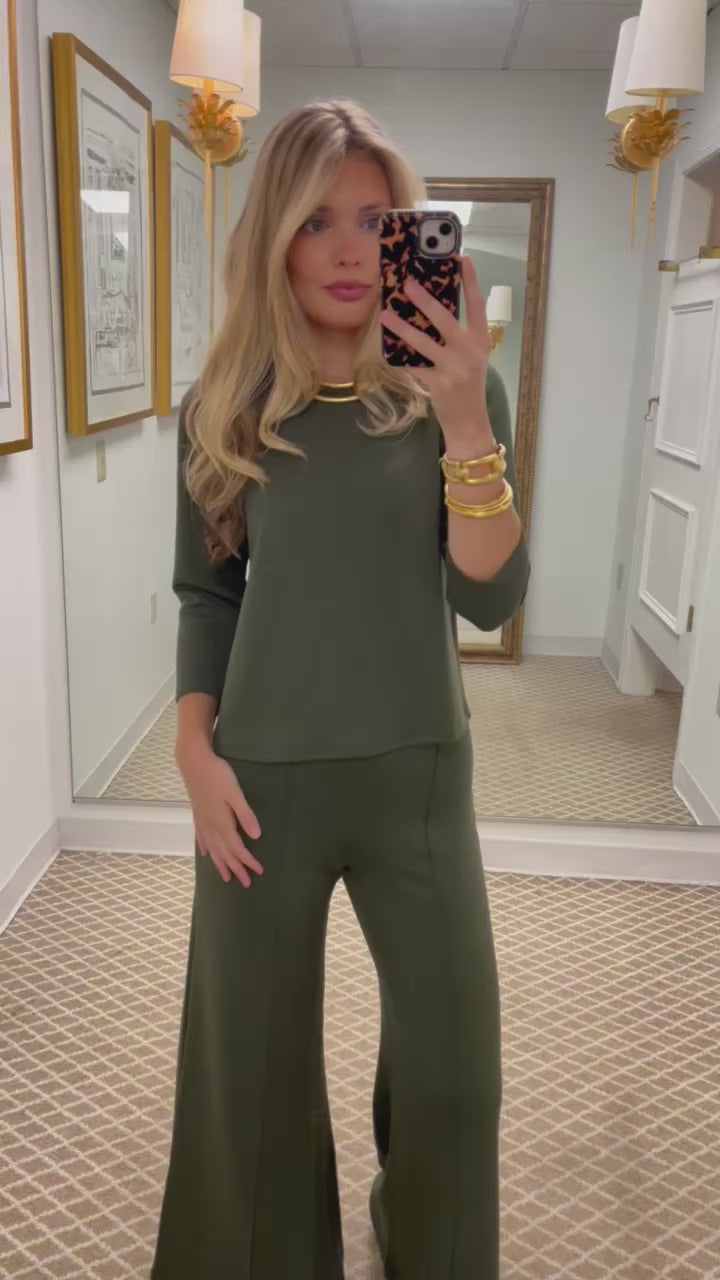 Scuba 3/4 Sleeve Top | Olive