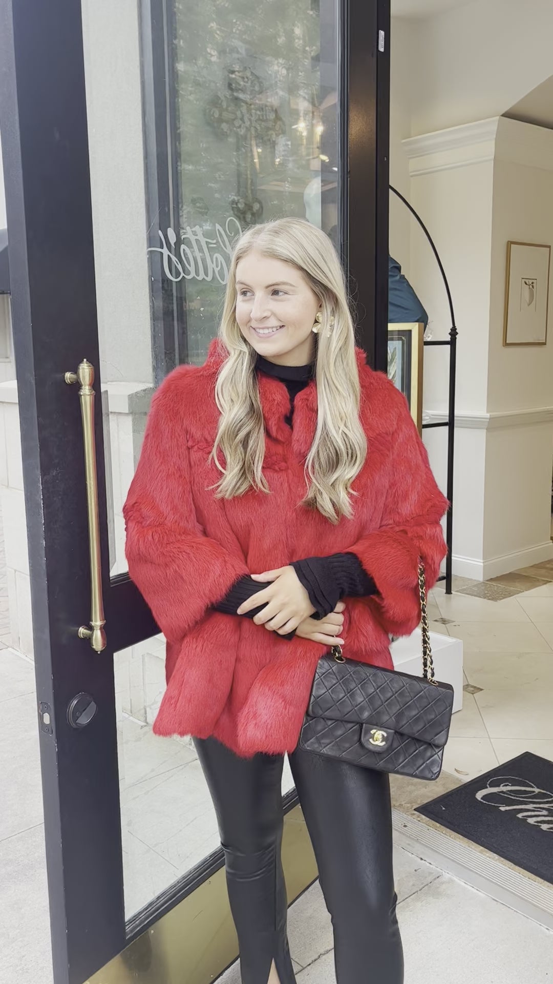 Red Genuine Rabbit Long Fur Jacket