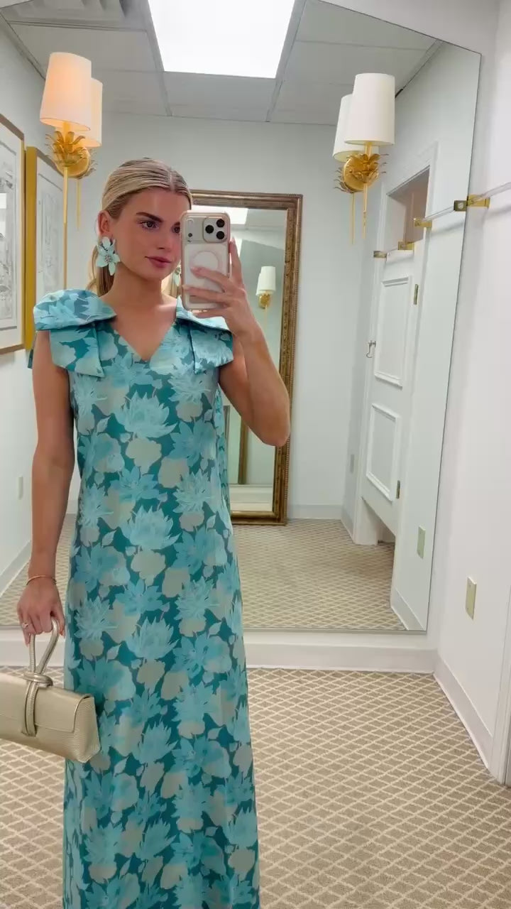 Meredith Gown | Aqua Floral Jacquard