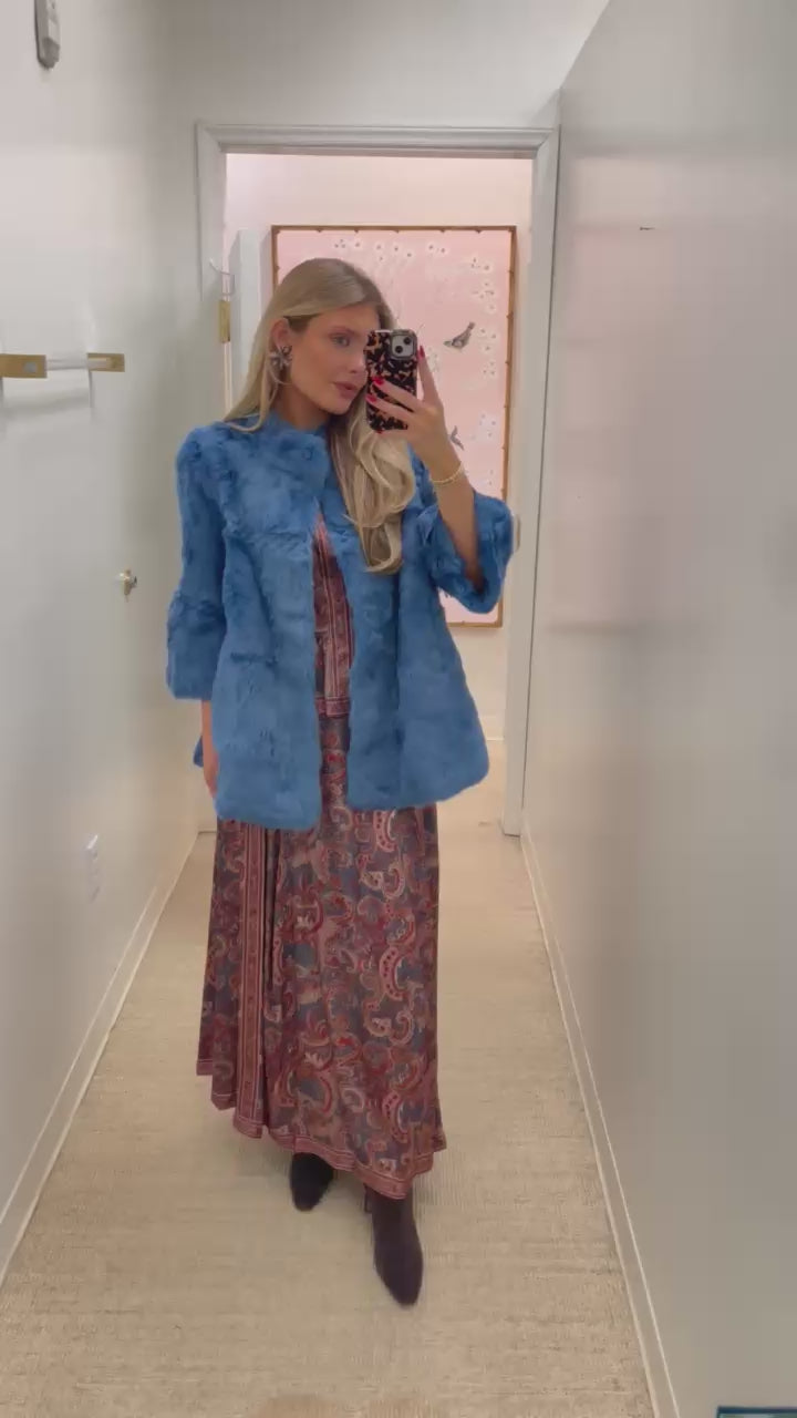 Genuine Rabbit Fur Long Jacket | Baby Blue