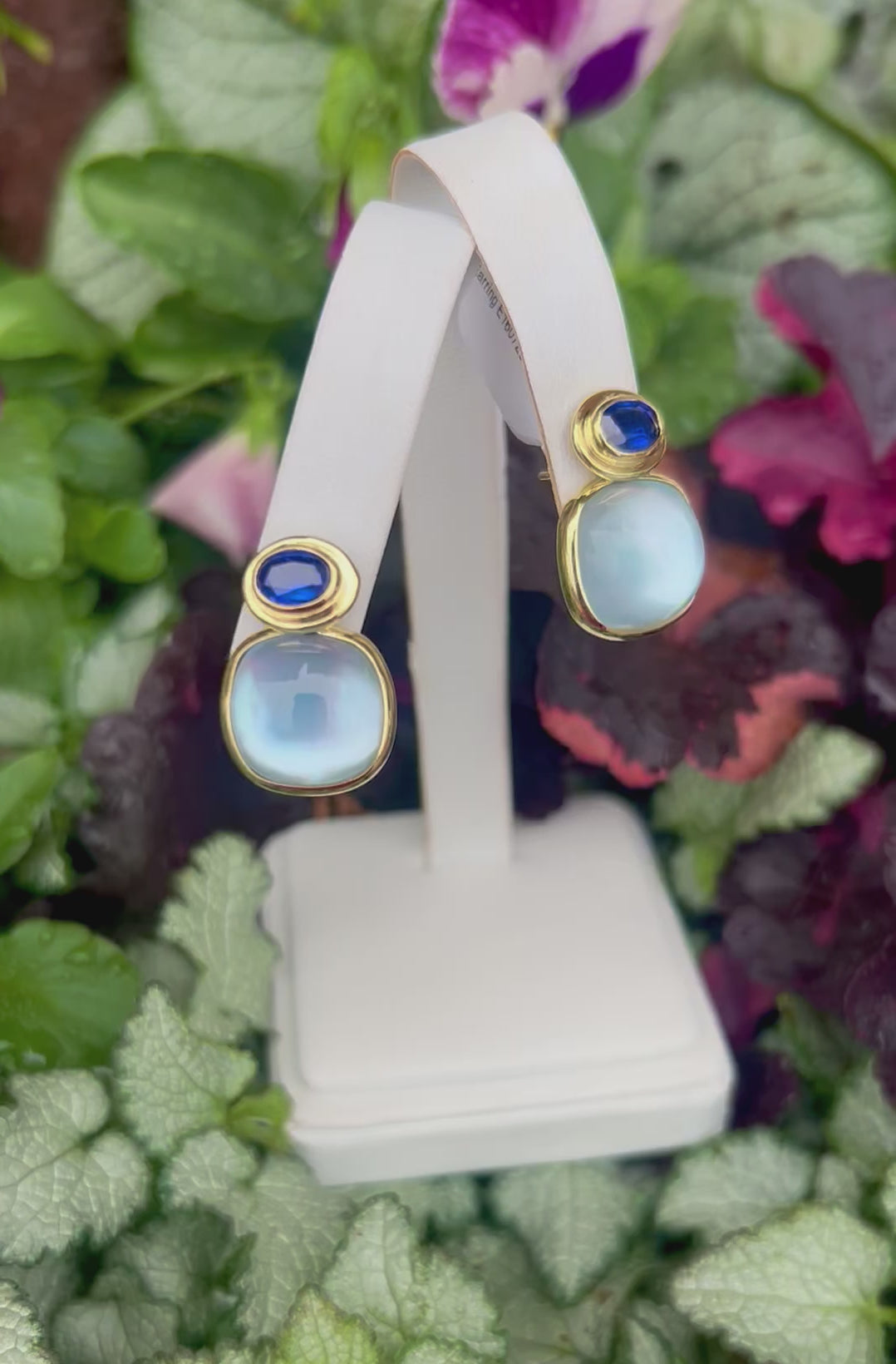 14kt Gold Blue Topaz  & Oval Kynite Post Earring E16072BTKY