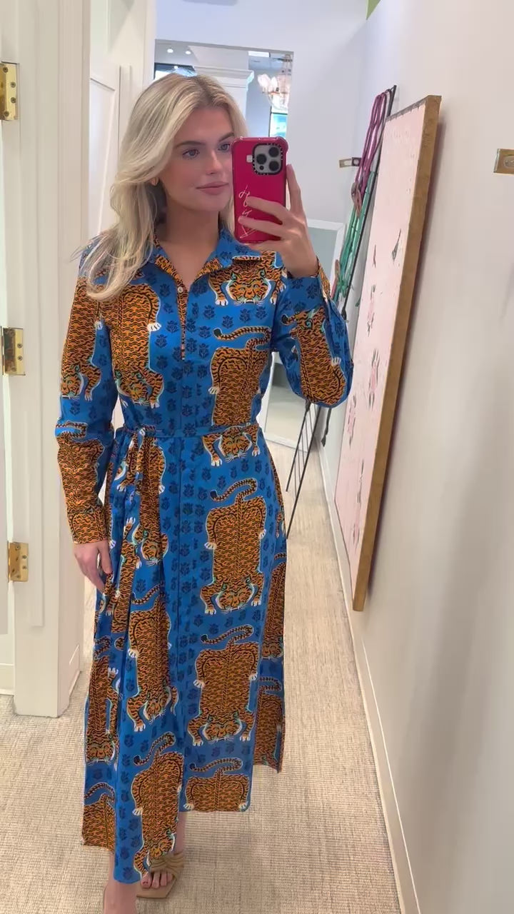 Monaco Midi Dress | Siberian Stripes & Cobalt Blue