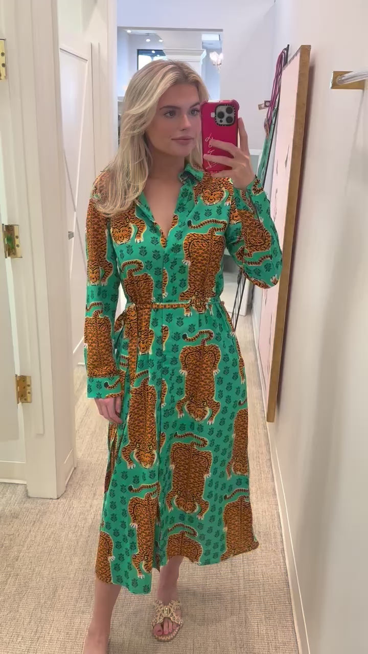 Monaco Midi Dress | Siberian Stripes & Lucky Green