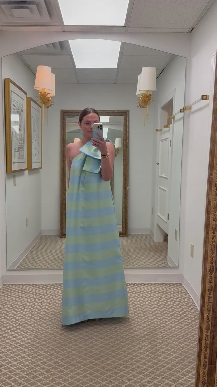 Cassie Gown | Sky Blue Stripe Mikado
