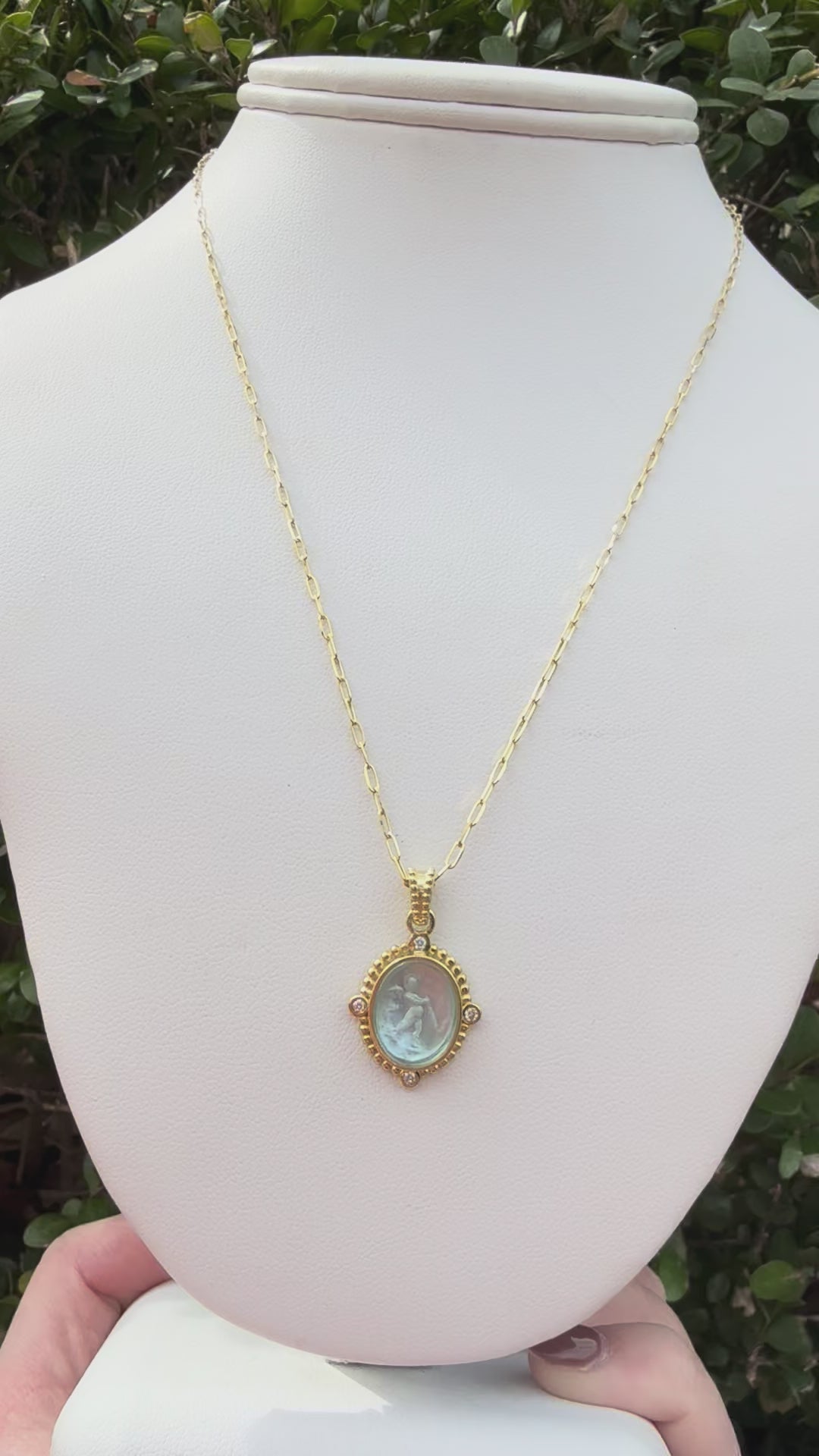 14kt .08pts Dia Aqua Venetian Glass Necklace NZ7121