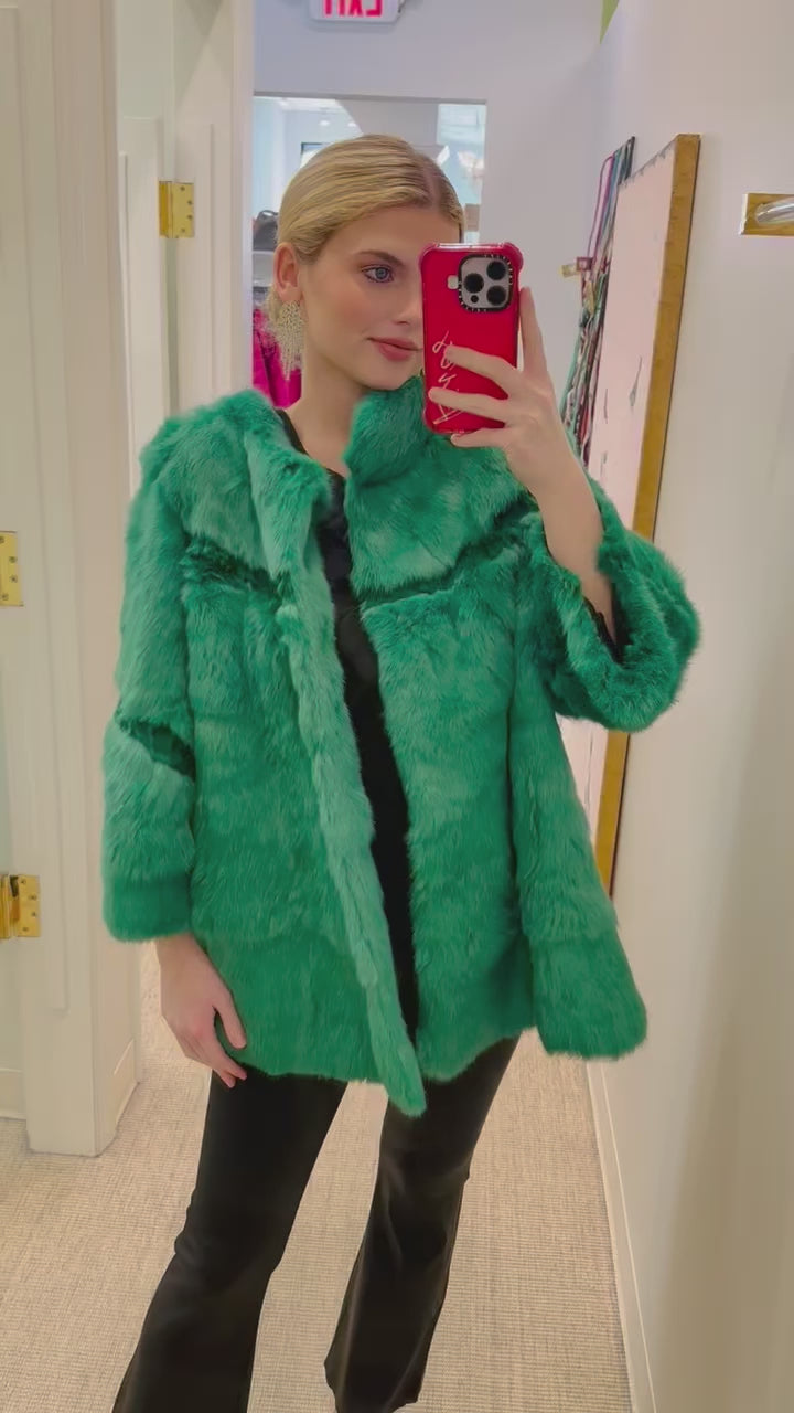 Green Genuine Rabbit Long Fur Jacket