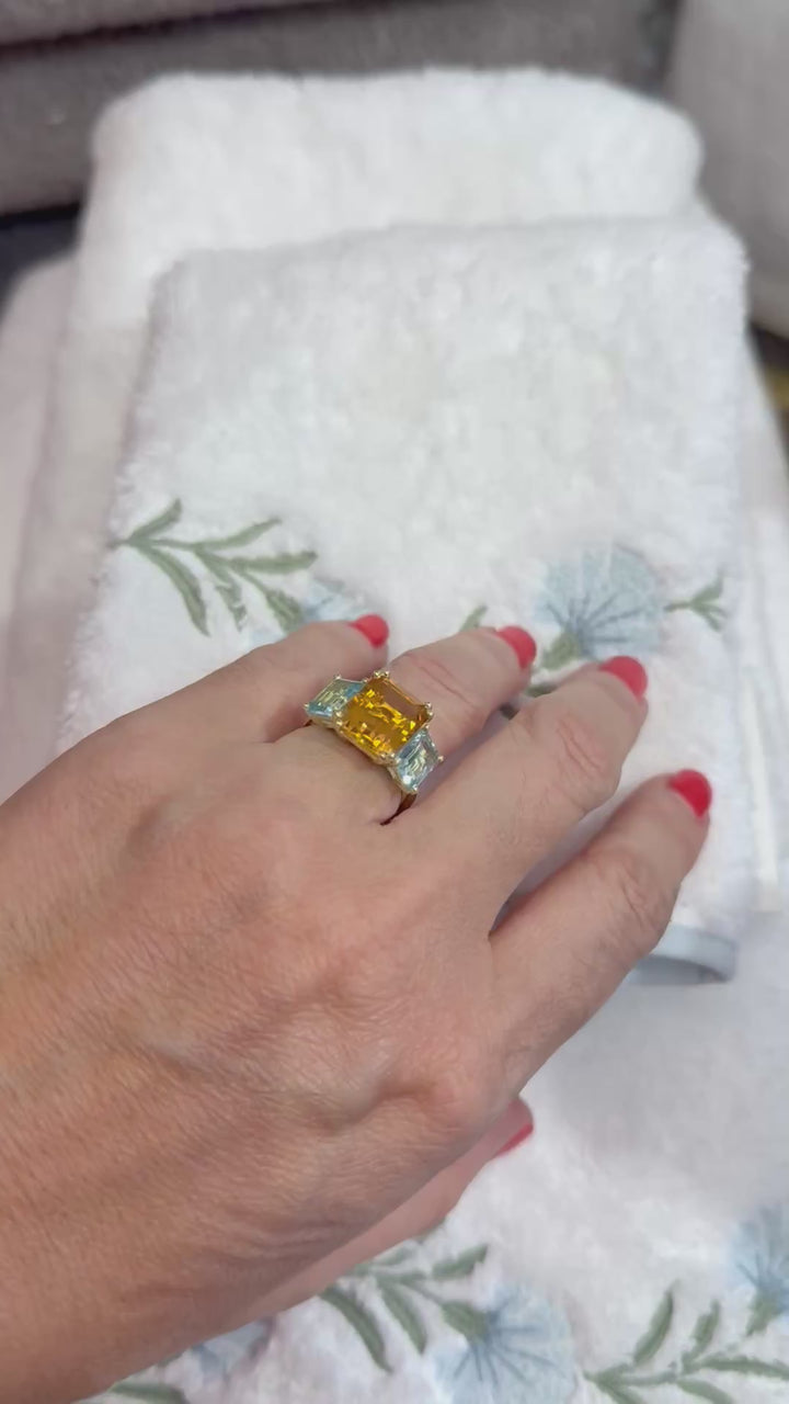 RZ7560 3 Stone Ring with Citrine & Blue Topaz