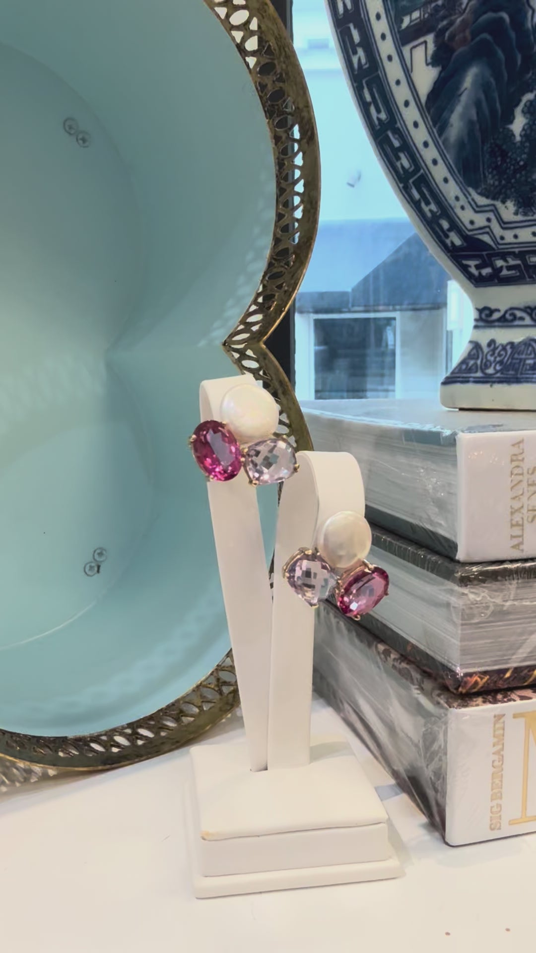 14kt Earring with Pearl Lavender Amethyst & Pink Topaz EZ3328